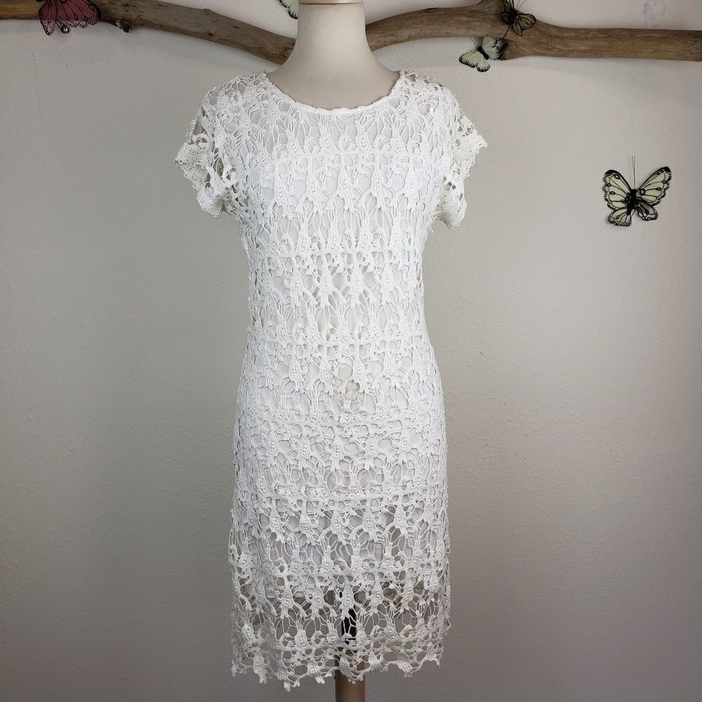 Acemi white dress lace crochet overlay
